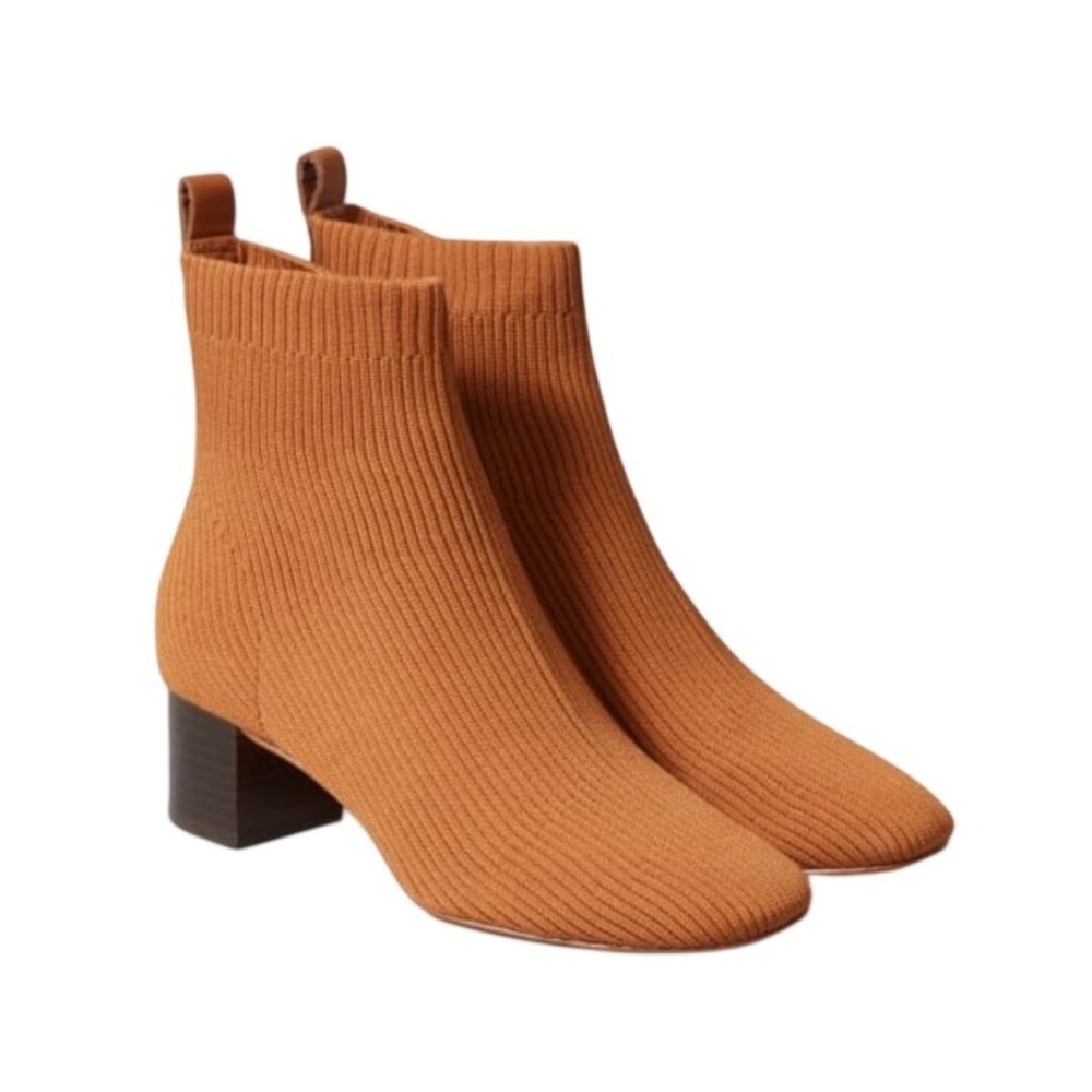 Everlane The Glove Ribbed Sock Boot Toffee Tan Knit Block Heel Ankle Boot Size 8